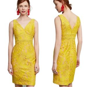 Anthropologie Maeve Yellow Gardenia Crochet Sleeveless VNeck Lace Column Dress 6